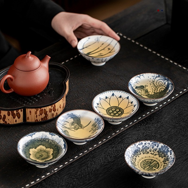 10pcs/box Blue and White Porce - Celadon Ceramic Cup ulasan dan harga