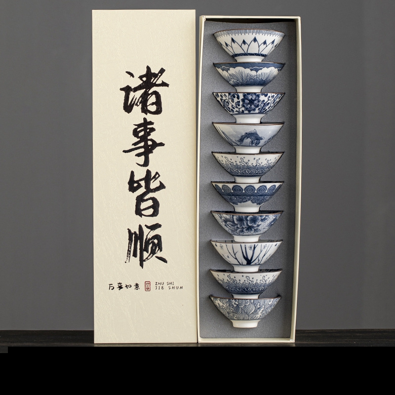 10pcs/box Blue and White Porce - Celadon Ceramic Cup ulasan dan harga